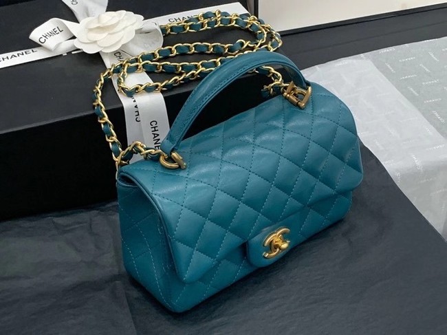 Chanel small tote bag Sheepskin & Gold-Tone Metal AS8816 blue