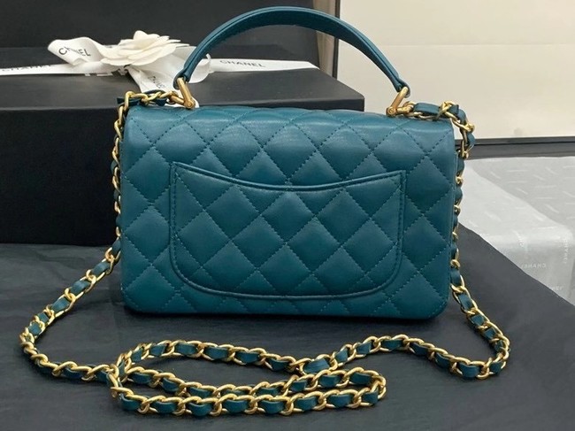 Chanel small tote bag Sheepskin & Gold-Tone Metal AS8816 blue