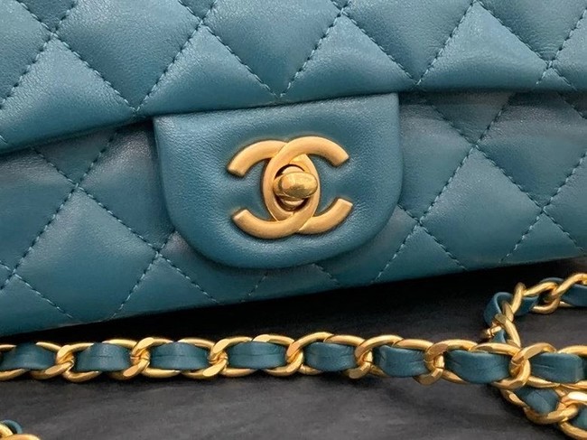 Chanel small tote bag Sheepskin & Gold-Tone Metal AS8816 blue