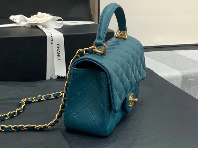 Chanel small tote bag Sheepskin & Gold-Tone Metal AS8816 blue
