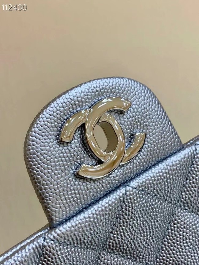 CHANEL mini flap bag with top handle AS2431 Silver