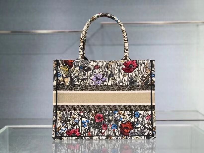 SMALL DIOR BOOK TOTE Multicolor Mille Fleurs Embroidery M1296Z