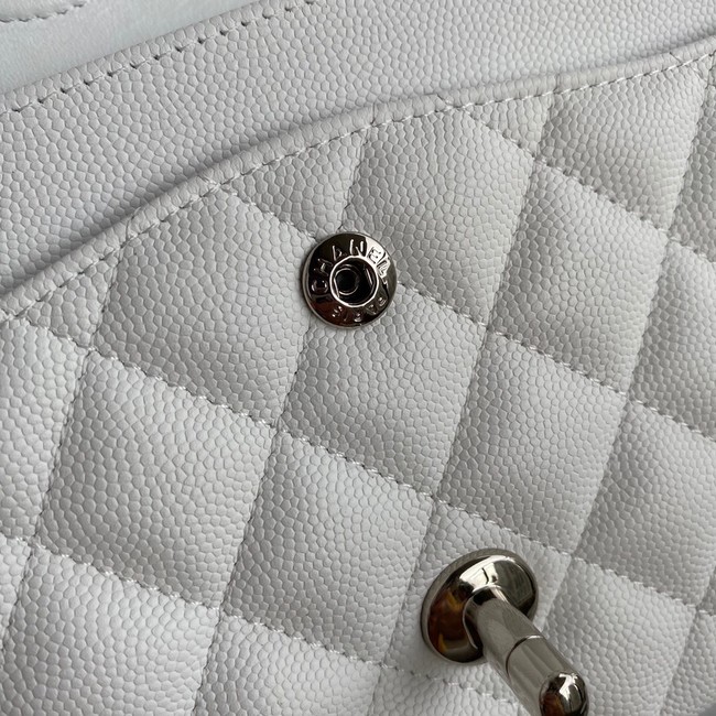 Chanel Flap Shoulder Bag Grained Calfskin A01112 silver-Tone Metal white