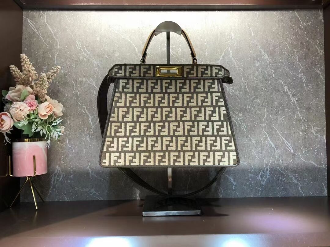 Fendi Peekaboo ISeeU FF tapestry fabric bag F1982 Khaki