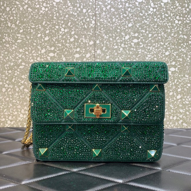 VALENTINO GARAVANI Roman Stud soft sheep leather chain shoulder bag VW0B0I82 green