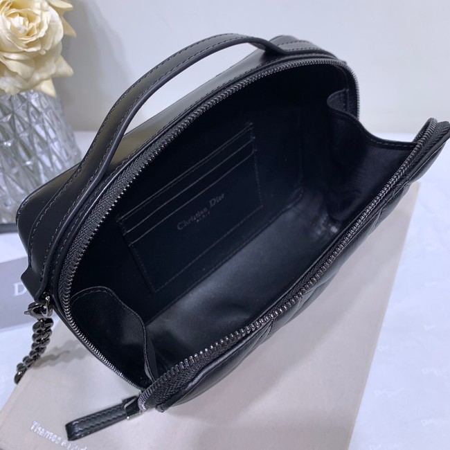 DIOR CARO BOX BAG WITH CHAIN Black Quilted Macrocannage Calfskin S5140B