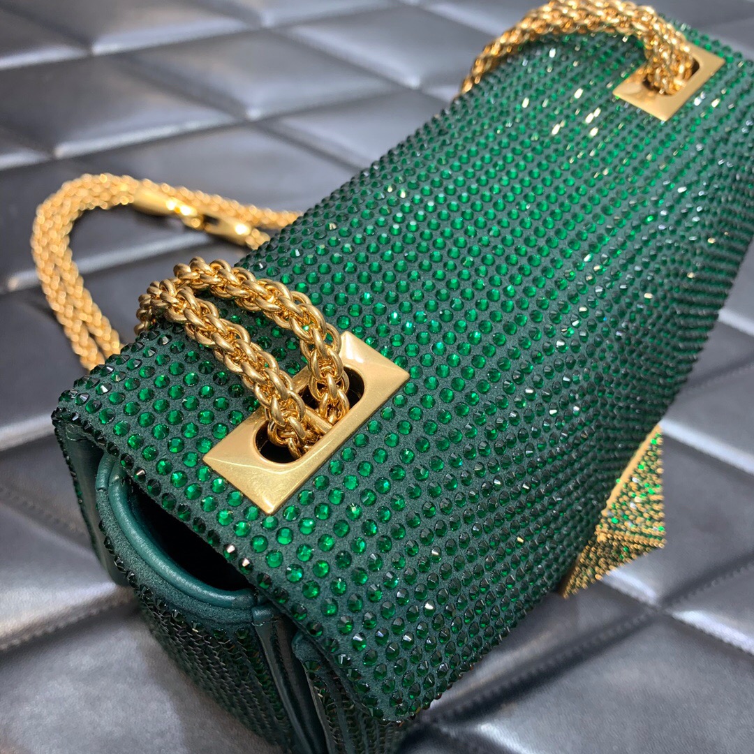 VALENTINO ONE STUD Small Rhinestone Embroidery shoulder bag 1W0B0L GREEN