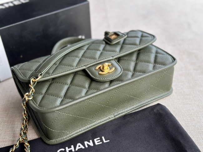 Chanel SMALL FLAP BAG WITH TOP HANDLE AS3653 blackish green