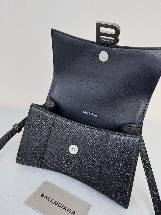 Balenciaga WOMENS HOURGLASS XS HANDBAG IN SPARKLING FABRIC 592833 IN BLACK