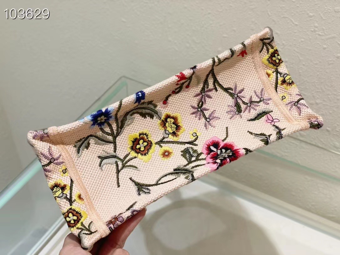 SMALL DIOR BOOK TOTE Natural Multicolor Raffia Embroidered with Dior Petites Fleurs M1265ZC