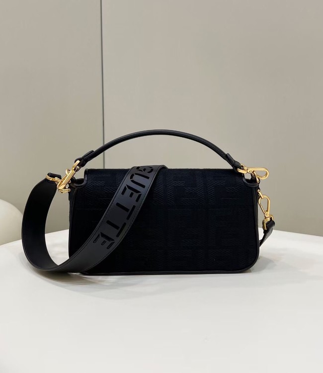 Fendi Baguette canvas bag with FF embroidery 8BR600 black
