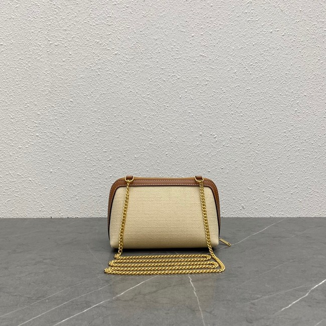 Celine CLUTCH WITH CHAIN IN TRIOMPHE CANVAS AND LAMBSKIN 100382 beige/tan