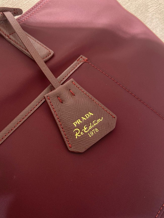 Prada Re-Edition 1978 medium Re-Nylon and Saffiano leather tote bag 1BG555 burgundy