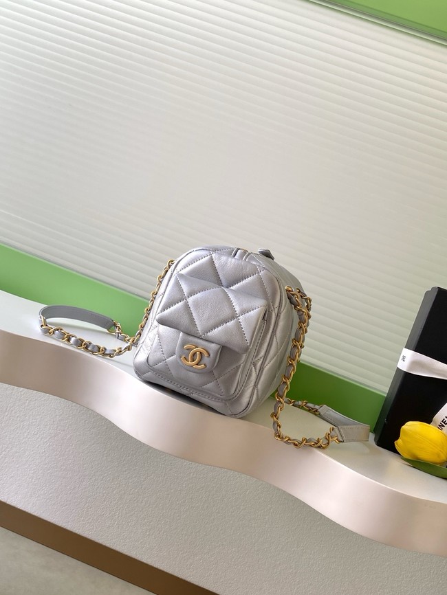 CHANEL Small Bowling Bag Lambskin AS5792 Silver