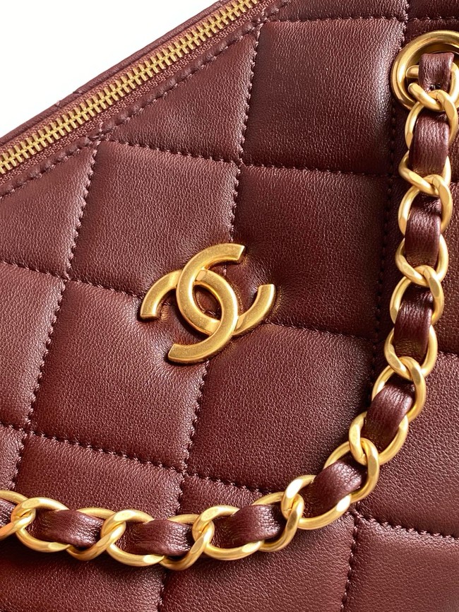CHANEL Small Bowling Bag Lambskin AS5792 burgundy