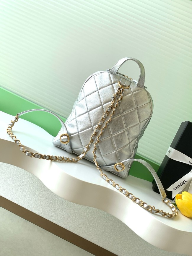 Chanel Backpack Calfskin & Gold Metal AS5793 Silver