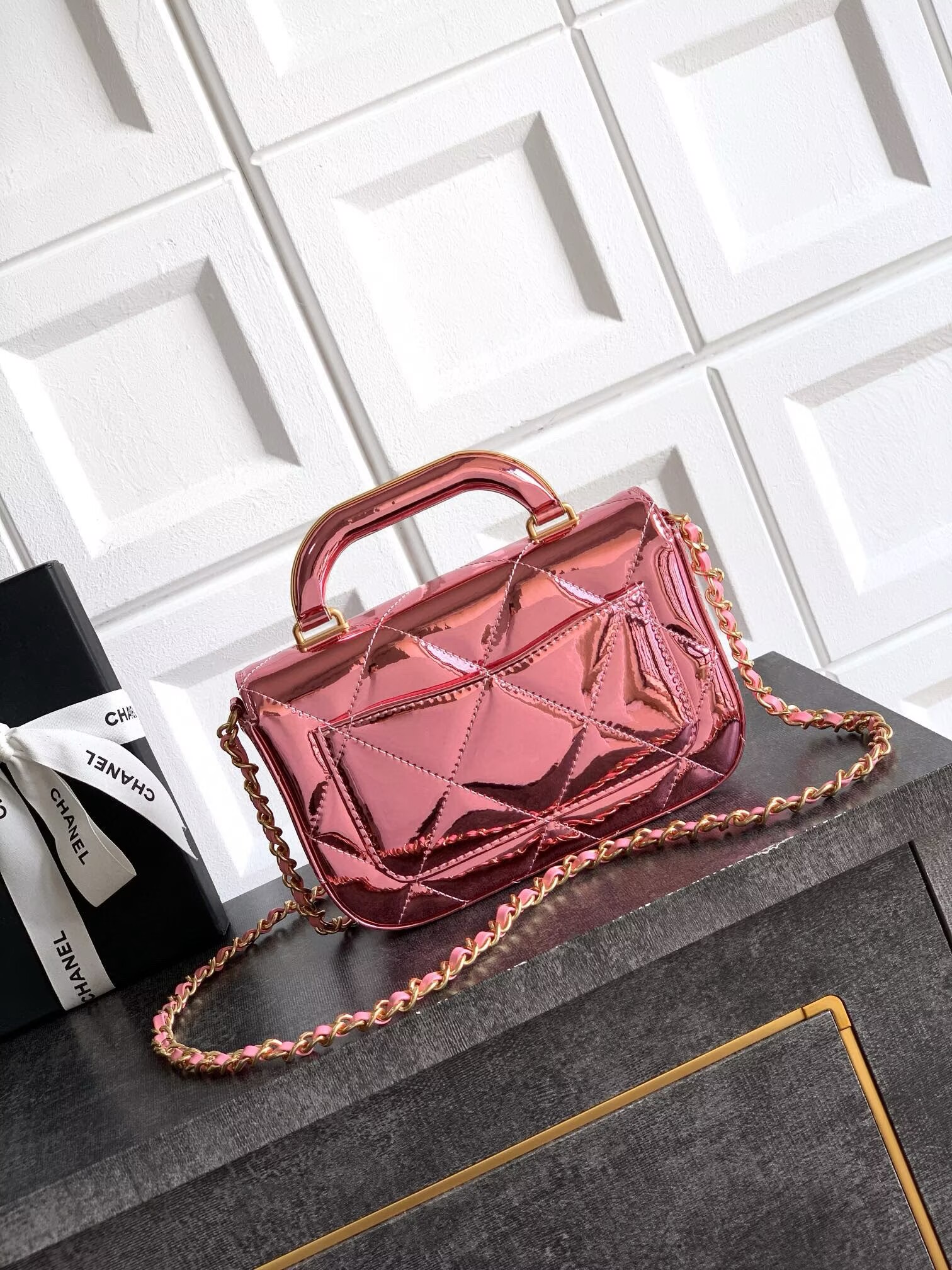 Chanel 25K Original Patent Leather Top Handle Bag  A6320 Pink