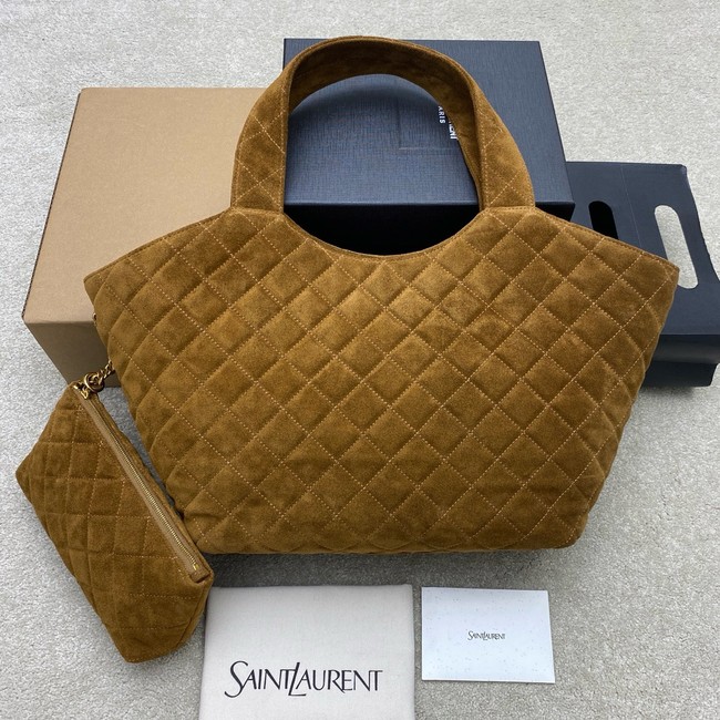 Yves Saint Laurent ICARE Medium in quilted suede 858191 CARAMEL COGNAC