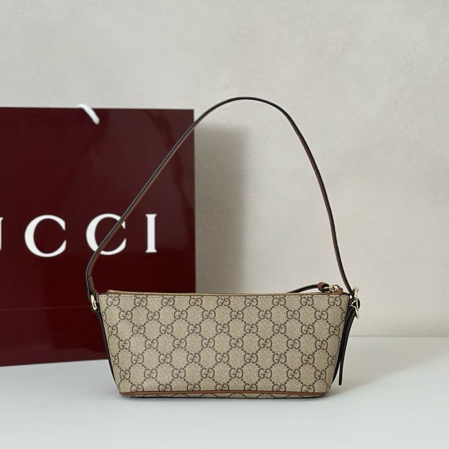 Gucci GG Emblem small shoulder bag 847281 beige and dark brown fabric