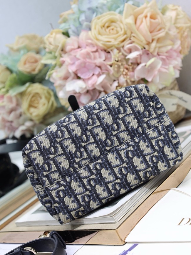 Small Dior Toujours Vertical Tote Bag Macrocannage Oblique Jacquard M2835P blue