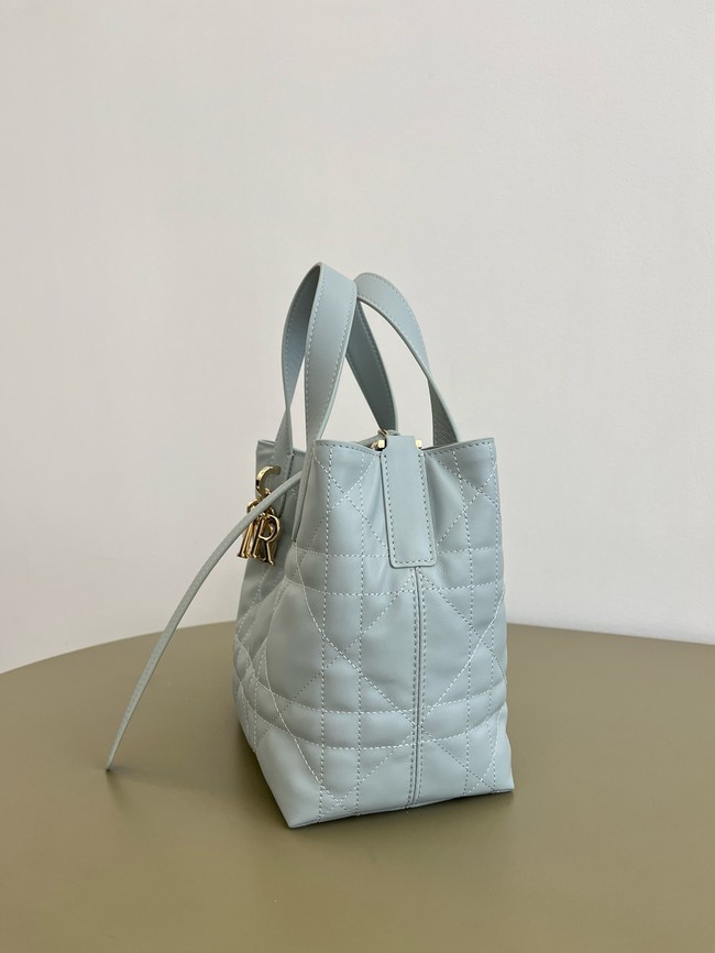 Small Dior Toujours Vertical Tote Bag Macrocannage Crinkled Calfskin M2835 light blue