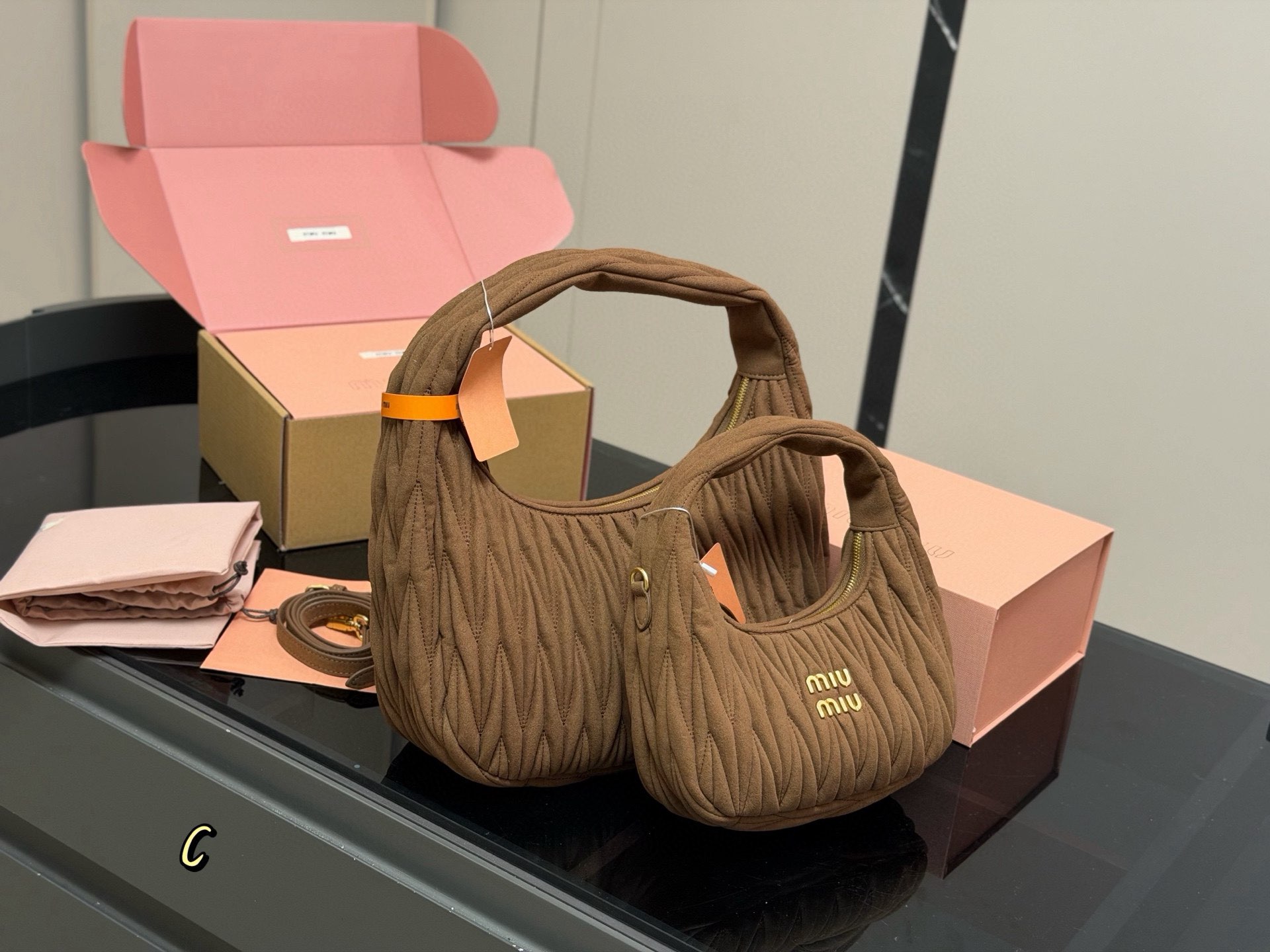 Miu Miu Women Wander Matelasse Suede Top Handle Bag MM63201 Dark Brown