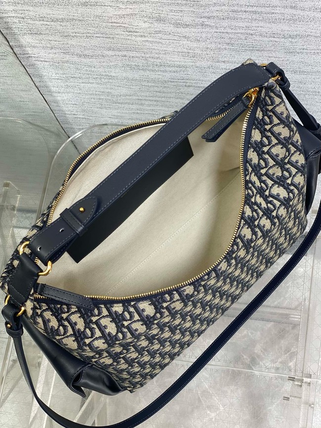 Large D-Dream Bag Blue Dior Oblique Jacquard and Smooth Calfskin M6322U
