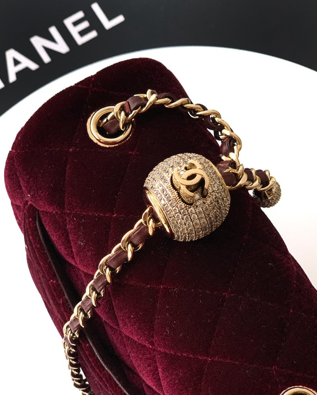 Chanel Mini Classic Handbag velvet AS1786 burgundy