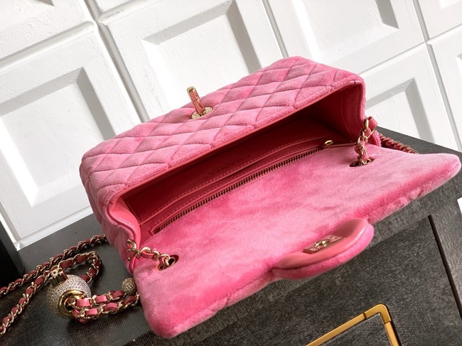 Chanel small Classic Handbag velvet AS1787 Pink