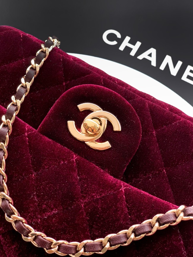 Chanel small Classic Handbag velvet AS1787 burgundy