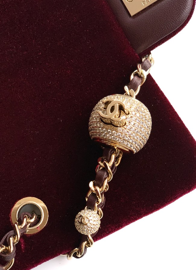 Chanel small Classic Handbag velvet AS1787 burgundy