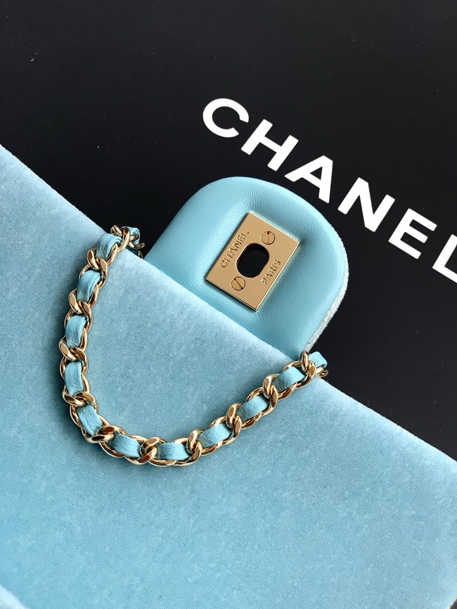 Chanel small Classic Handbag velvet AS1787 light blue