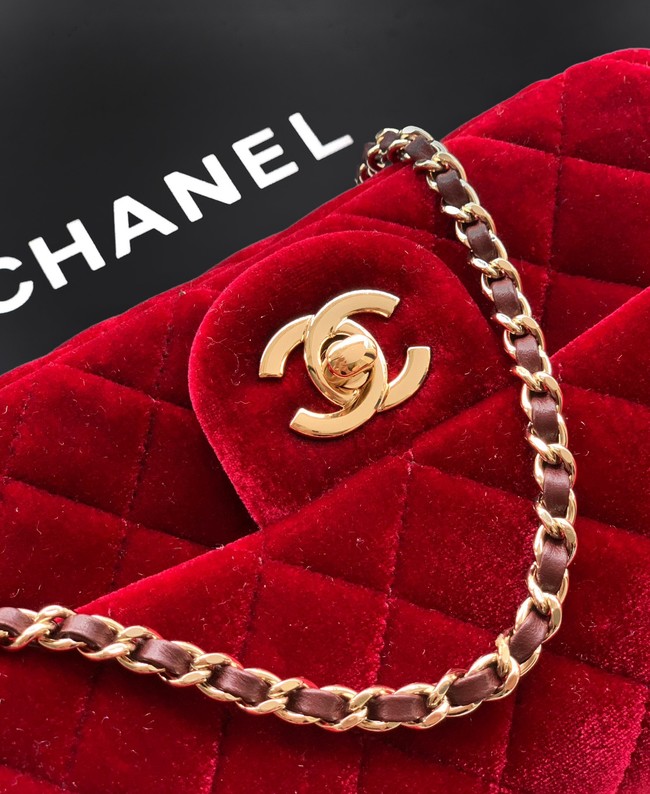 Chanel small Classic Handbag velvet AS1787 red