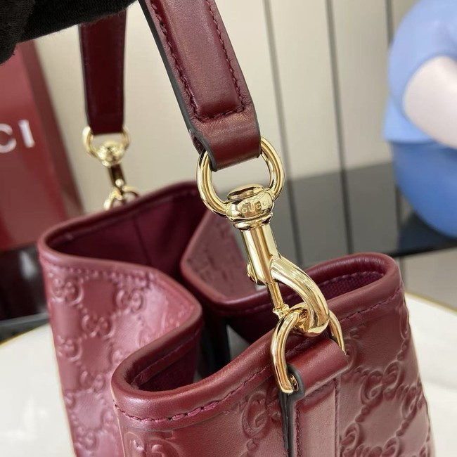 Gucci GG Emblem small bucket bag 815118 Rosso Ancora red