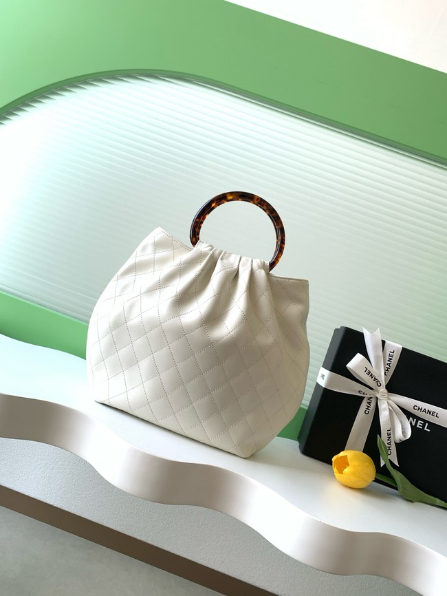CHANEL Hobo Bag Lambskin AS6010 white