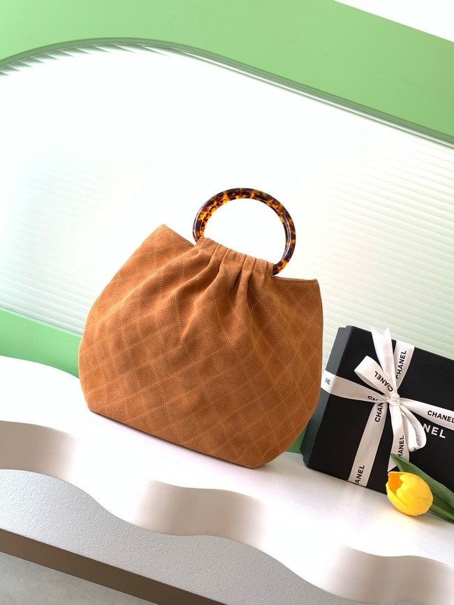 CHANEL Hobo Bag Suede AS6010 Camel