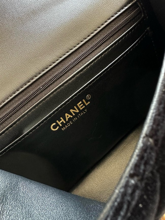 CHANEL small Flap Bag with Top Handle Tweed&Silk AS5702 Black