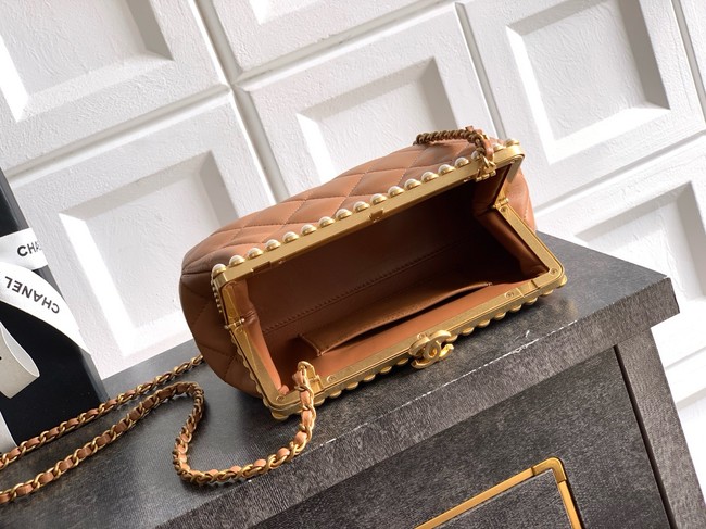 CHANEL Clutch Pearly Lambskin AS5912 brown