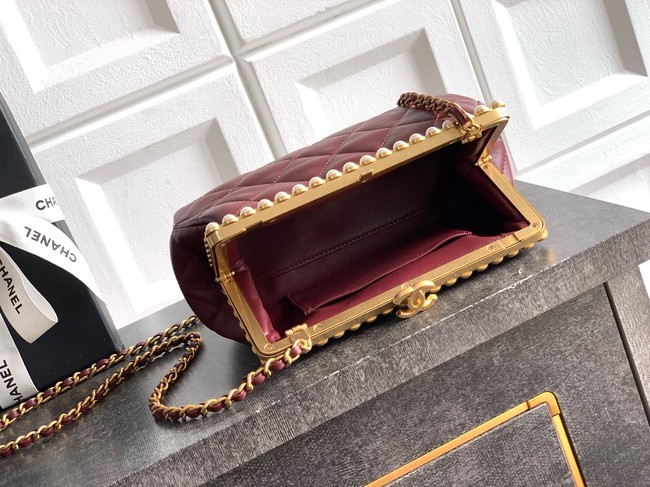 CHANEL Clutch Pearly Lambskin AS5912 red