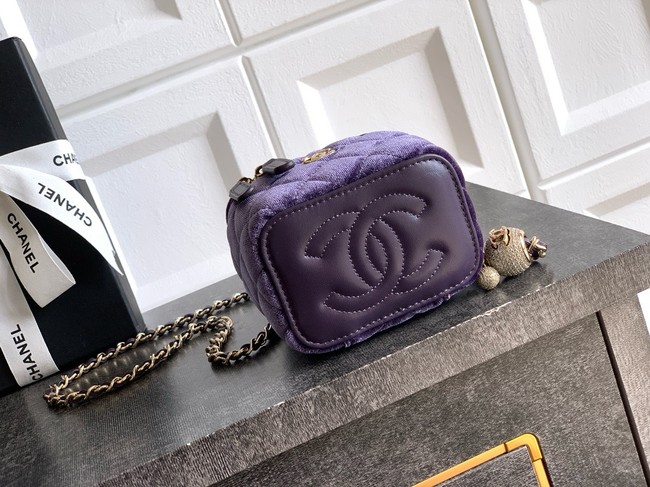 CHANEL velvet Small Vanity with Chain AP3941 Purple