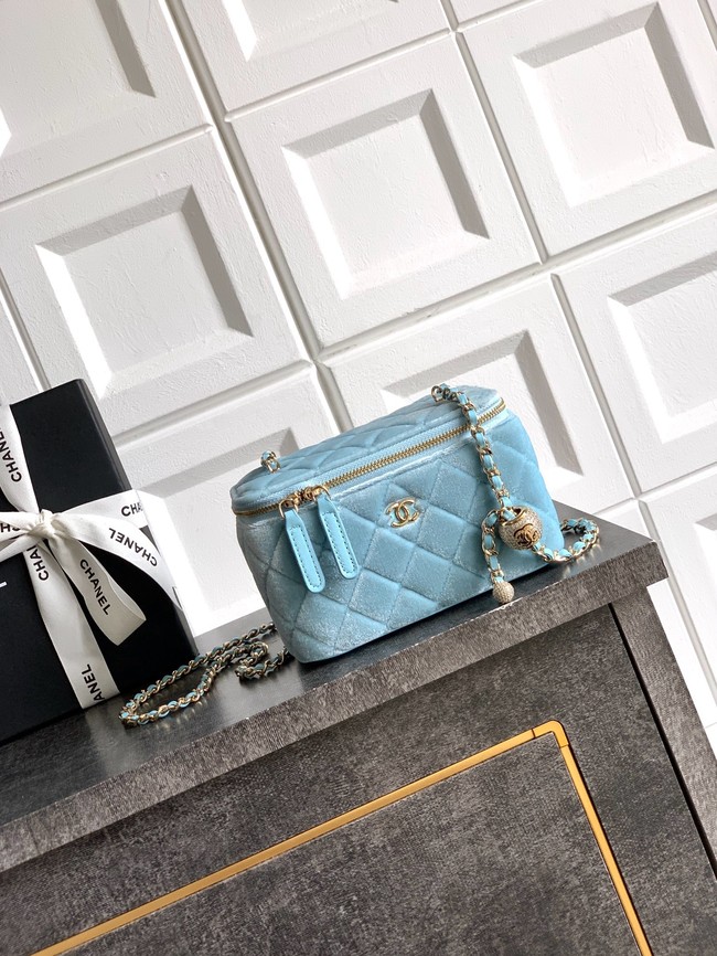CHANEL velvet Vanity with Chain AP3940 light blue