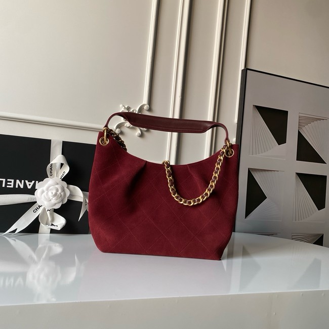 CHANEL Hobo Bag Suede Calfskin AS5970 burgundy