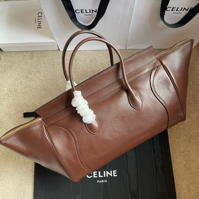Celine LARGE SMILING NEW LUGGAGE IN SUPPLE SHINY LAMBSKIN 123683 brown