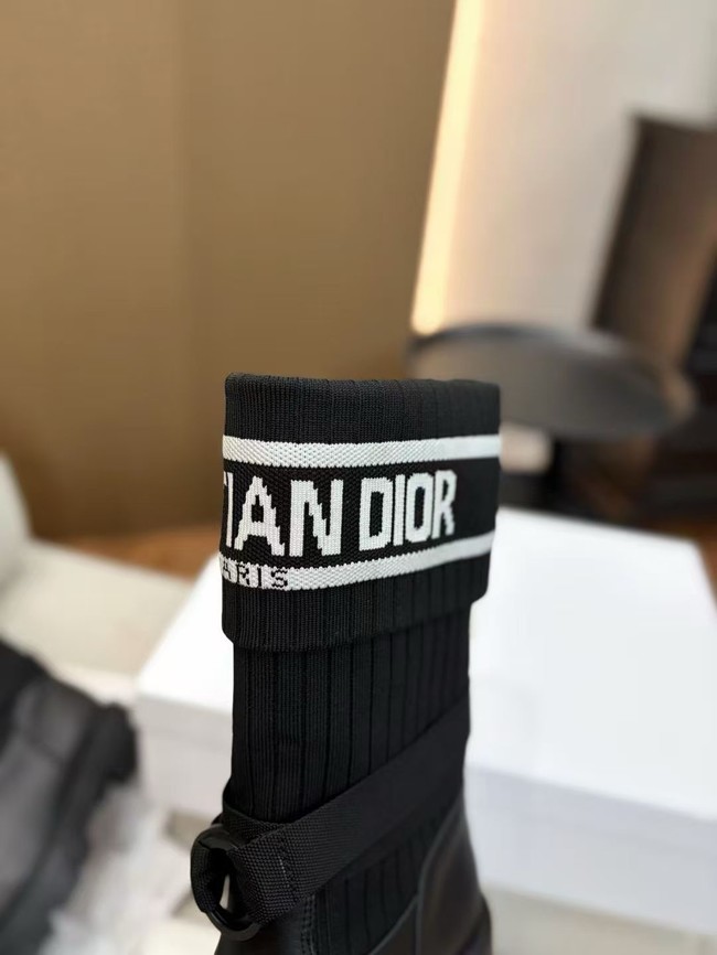 Dior D-Major Ankle Boot Black Calfskin with Black and White Technical Knit KCT268LK