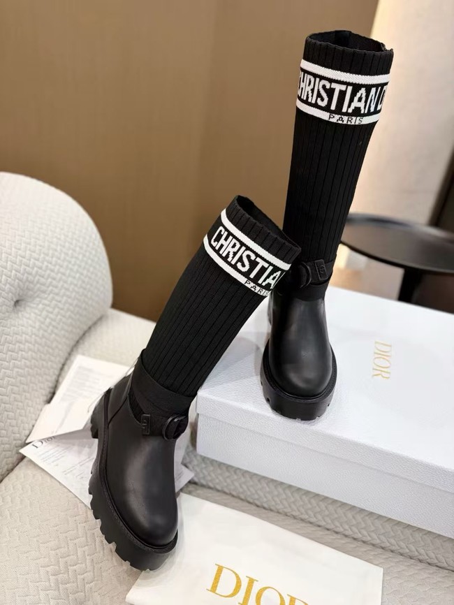 Dior D-Major Boot Black Calfskin with Black and White Technical Knit KCT267LKC