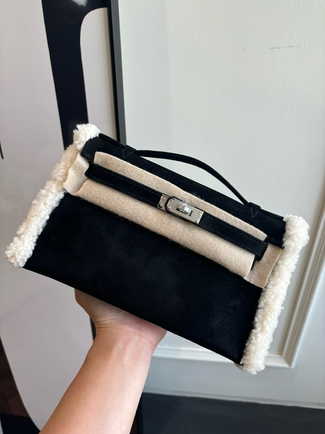 Hermes Kelly 22cm Tote Bag Suede Leather KL22 black