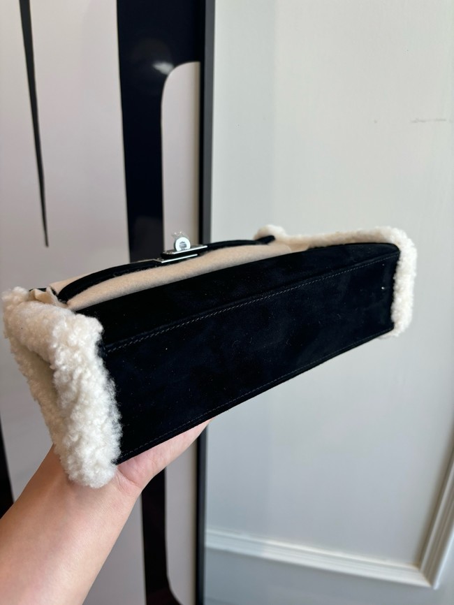 Hermes Kelly 22cm Tote Bag Suede Leather KL22 black