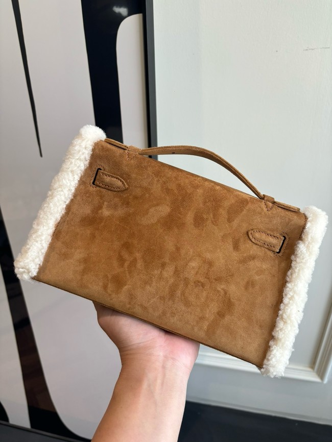 Hermes Kelly 22cm Tote Bag Suede Leather KL22 brown