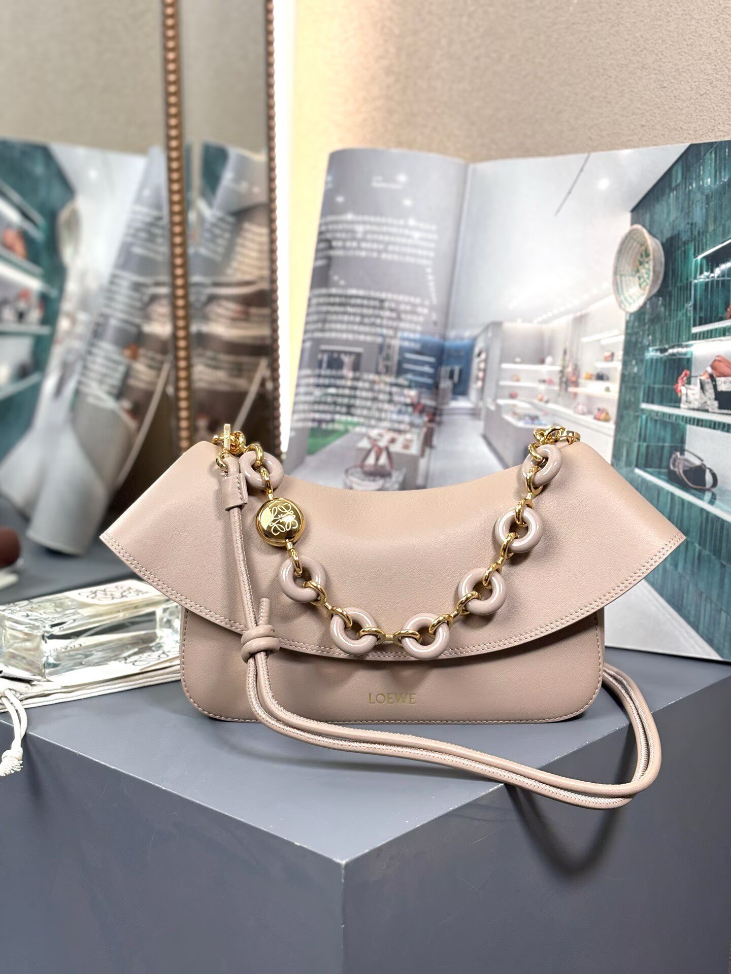 Loewe Ola Original Leather Fashion Handbag L53012 Nude