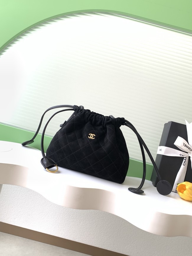 CHANEL Hobo Bag Suede Calfskin AS5227 black